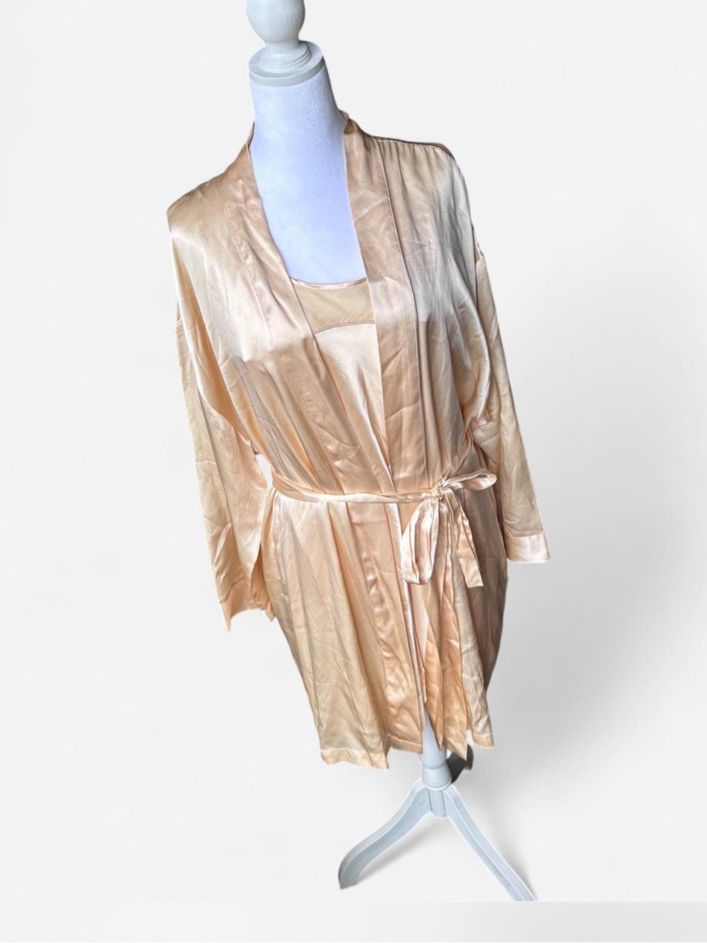 Y2K 90s 100% Silk Victoria's Secret gold label gold robe slip dress set L